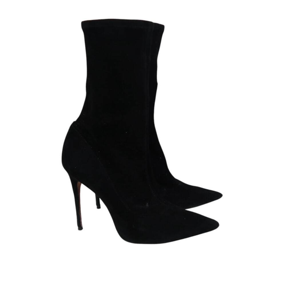 Schutz Black Mid Calf Stiletto Heel Sock Boots Leather 6.5 - Picture 1 of 7